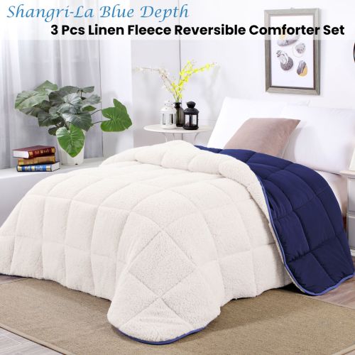 Blue Depth Sherpa Fleece Reversible 3 Pcs Comforter Set by Shangri La