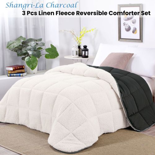 Charcoal Sherpa Fleece Reversible 3 Pcs Comforter Set by Shangri La