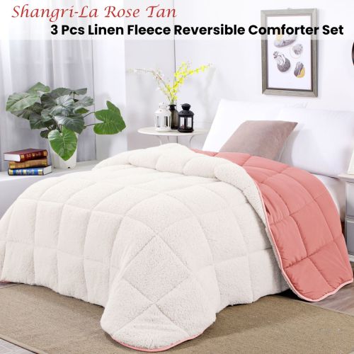 Rose Tan Sherpa Fleece Reversible 3 Pcs Comforter Set by Shangri La