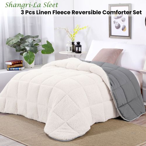 Sleet Sherpa Fleece Reversible 3 Pcs Comforter Set by Shangri La