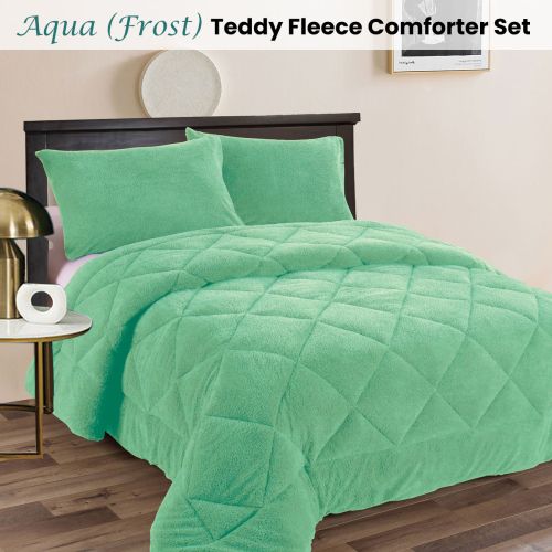Teddy Fleece 3 Pcs Comforter Set Aqua (Frost) by Ramesses
