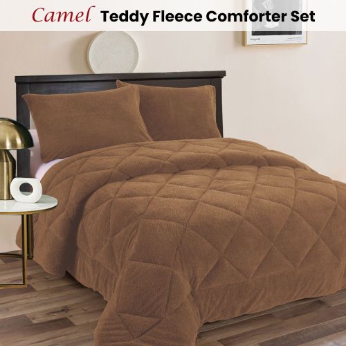 Teddy Fleece 3 Pcs Comforter Set Camel by Ramesses