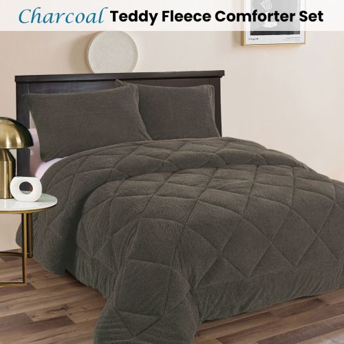 Teddy Fleece 3 Pcs Comforter Set Charcoal by Ramesses