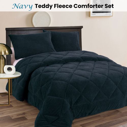 Teddy Fleece 3 Pcs Comforter Set Navy by Ramesses