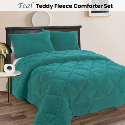 Teddy Fleece 3 Pcs Comforter Set Teal by Ramesses
