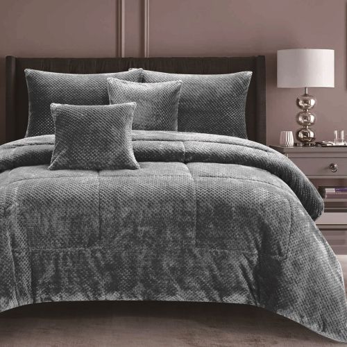 Waffle Fleece Frost Grey 3 Pcs Warm Cozy Comforter Set by Ramesses