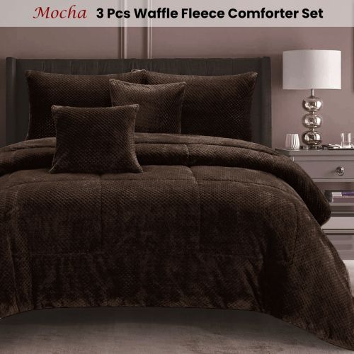 Waffle Fleece Mocha 3 Pcs Warm Cozy Comforter Set by Ramesses