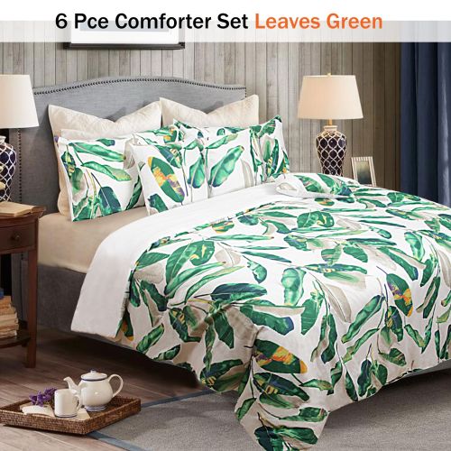 6 Piece Comforter Set Leaves Green by Shangri La