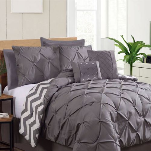 7 Piece Pinch Pleat Comforter Set Charcoal by Ramesses
