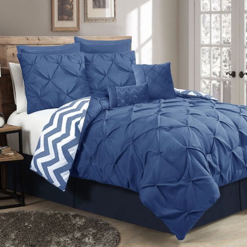 7 Piece Pinch Pleat Comforter Set Classic Blue by Ramesses