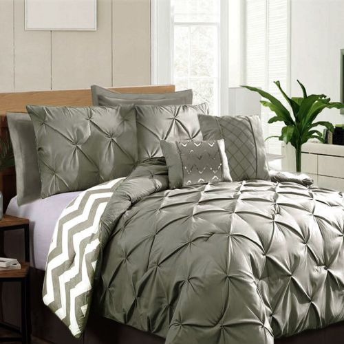 7 Piece Pinch Pleat Comforter Set Grey by Ramesses