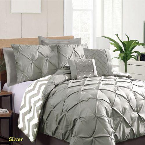 7 Piece Pinch Pleat Comforter Set Silver by Ramesses