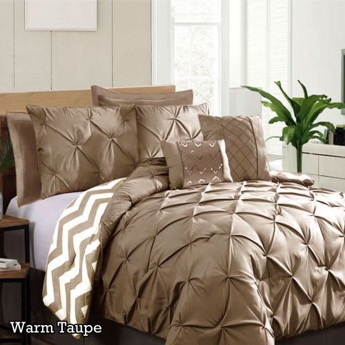 7 Piece Pinch Pleat Comforter Set Warm Taupe by Ramesses