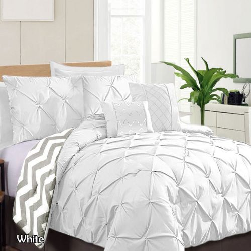 7 Piece Pinch Pleat Comforter Set White by Ramesses