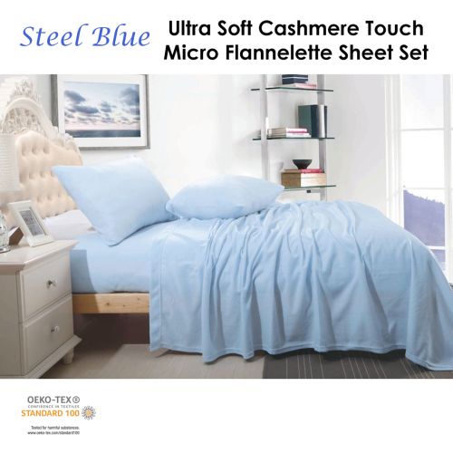 Ultra Soft Cashmere Touch Micro Flannelette Sheet Set Steel Blue Queen by Shangri La