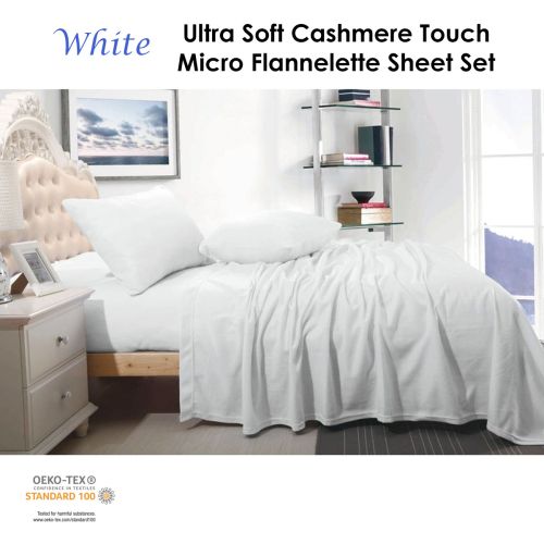 Ultra Soft Cashmere Touch Micro Flannelette Sheet Set White Queen by Shangri La