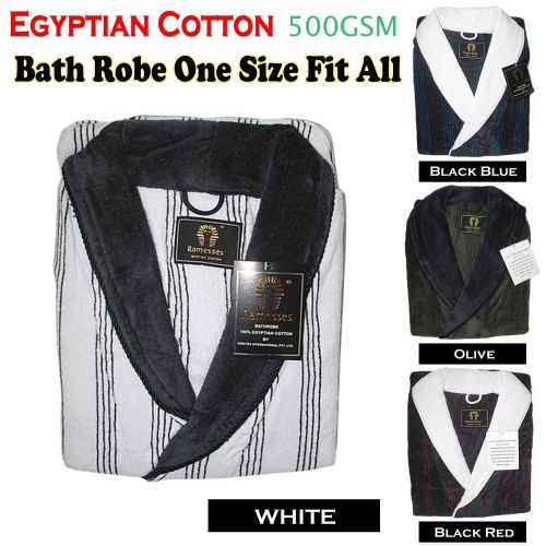 500gsm Jacquard Velour Egyptian Cotton Multi Stripe Bath Robe by Ramesses