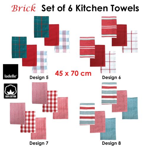Brick Set of 6 Cotton Kitchen Towels 45 x 70 cm by Ladelle