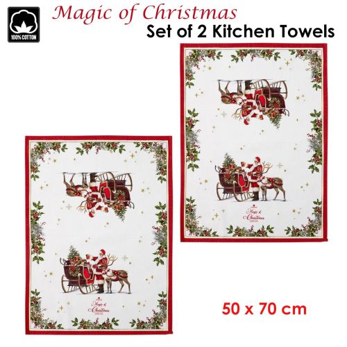 Magic of Christmas by Richard Macneil Set of 2 Cotton Kitchen Towels 50 x 70 cm by Ashdene