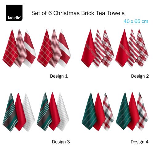 Set of 6 Christmas Brick Cotton Tea Towels 40 x 65 cm by Ladelle