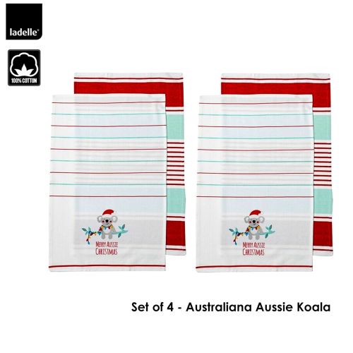 Australiana Aussie Animal Christmas Set of 4 Cotton Kitchen Towels 45 x 70 cm by Ladelle