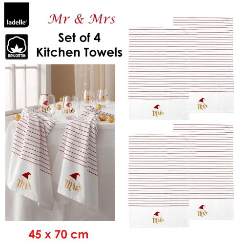 Mr & Mrs Christmas Hat Set of 4 Cotton Kitchen Towels 45 x 70 cm by Ladelle