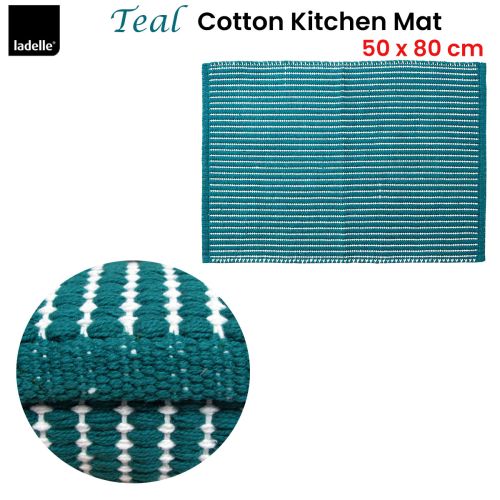 Classic Teal 100% Cotton Kitchen Mat Rug 50 x 80 cm by Ladelle