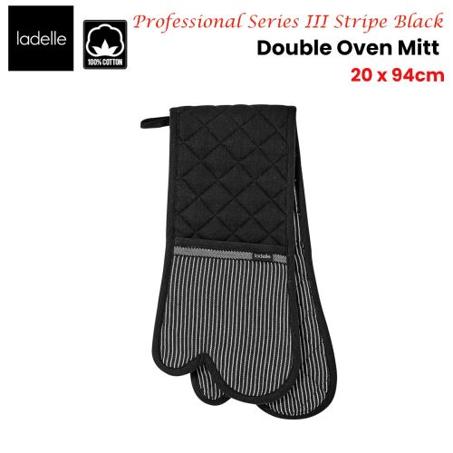 Professional Series Stripe Black Double Oven Mitt 20 x 94 cm by Ladelle