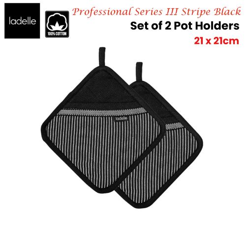 Professional Series Stripe Black Set of 2 Pot Holders 21 x 21 cm by Ladelle