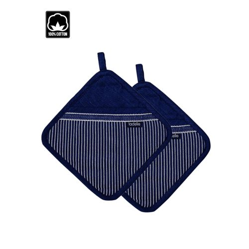 Professional Series Stripe Navy Set of 2 Pot Holders 21 x 21 cm by Ladelle
