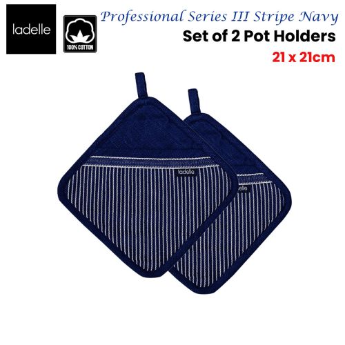 Professional Series Stripe Navy Set of 2 Pot Holders 21 x 21 cm by Ladelle