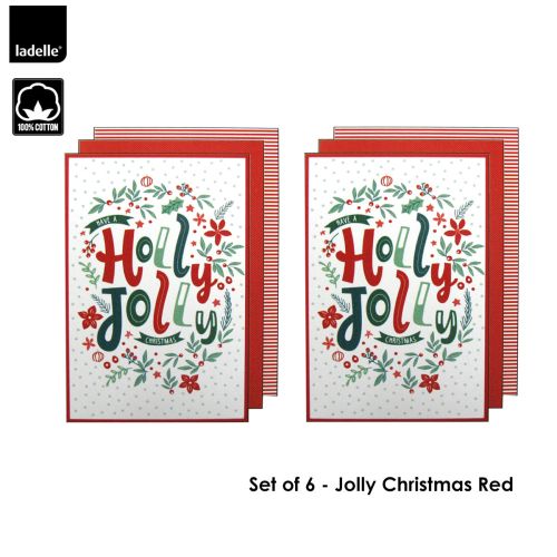 Joyful Jolly Christmas Set of 6 Cotton Kitchen Towels 45 x 70 cm by Ladelle