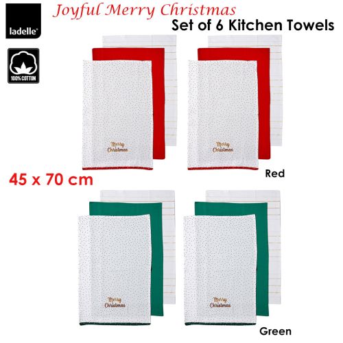 Joyful Merry Christmas Set of 6 Cotton Kitchen Towels 45 x 70 cm by Ladelle