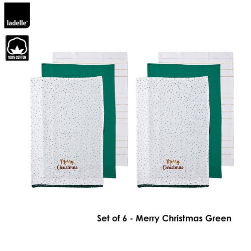 Joyful Merry Christmas Set of 6 Cotton Kitchen Towels 45 x 70 cm by Ladelle