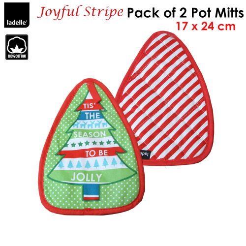 Joyful Stripe Red Set of 2 Pot Mitts 17 x 24 cm by Ladelle