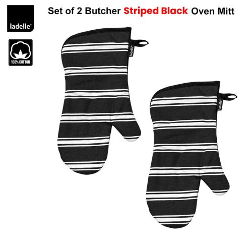 Set of 2 Butcher Stripe Black Oven Mitt by Ladelle