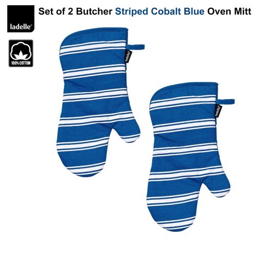 Set of 2 Butcher Stripe Cobalt Blue Oven Mitt by Ladelle