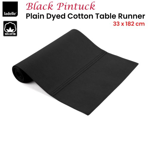 Black Pintuck Plain Dyed 100% Cotton Table Runner 33 x 182 cm by Ladelle