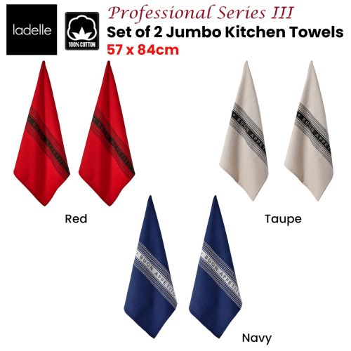 Set of 2 Professional Series III Jumbo Cotton Kitchen Towels 57 x 84 cm by Ladelle