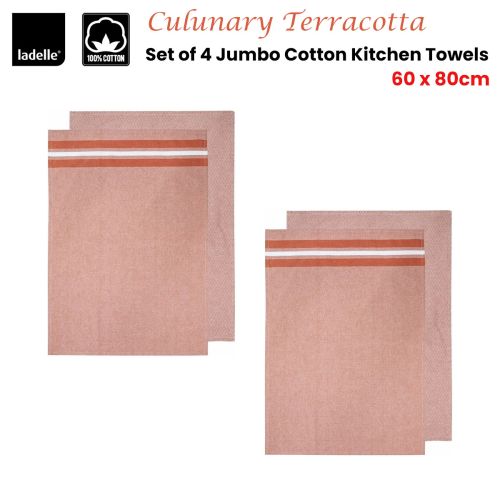 Culinary Terracotta Cotton Set of 4 Jumbo Kitchen Towels 60 x 80 cm by Ladelle
