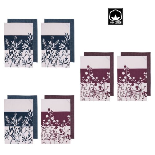 Set of 4 Homespun Flower Cotton Kitchen Tea Towels 50 x 70 cm by Ladelle