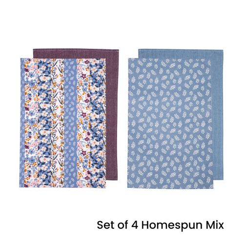 Set of 4 Homespun Cotton Kitchen Tea Towels 50 x 70 cm by Ladelle