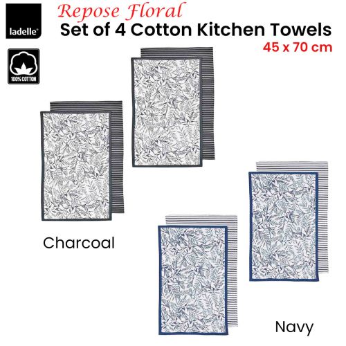 Repose Floral Set of 4 Cotton Kitchen Towels 45 x 70 cm by Ladelle