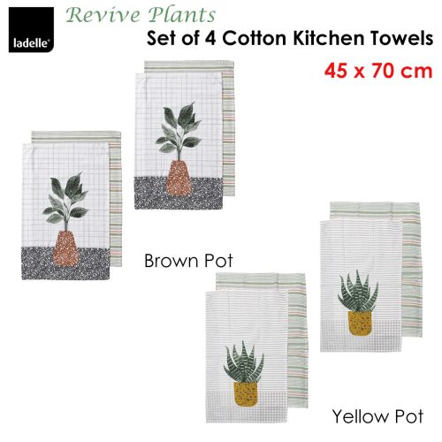 Revive Plants Set of 4 Cotton Kitchen Towels 45 x 70 cm by Ladelle