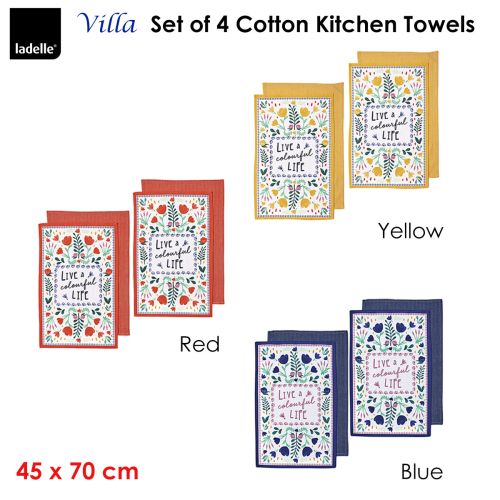 Villa Set of 4 Cotton Kitchen Towels 45 x 70 cm by Ladelle