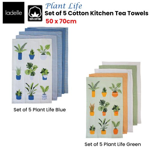 Set of 5 Plant Life Cotton Kitchen Tea Towels 50 x 70 cm by Ladelle