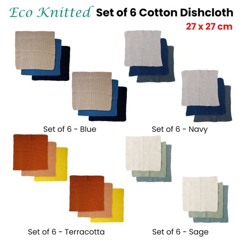 Set of 6 Eco Knitted Cotton Dishcloth 27 x 27cm by Ladelle