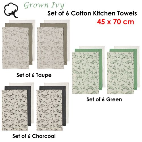 Grown Ivy Set of 6 Cotton Kitchen Towels 45 x 70 cm by Ladelle