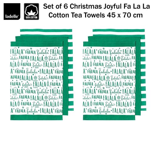 Set of 6 Christmas Xmas Festival Joyful Fa La La Cotton Tea Towels 45 x 70 cm by Ladelle