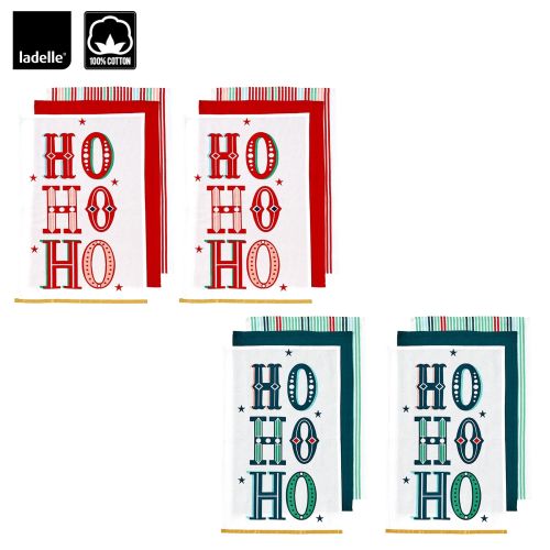 Set of 6 Christmas Xmas Festival Joyful Ho Ho Ho Cotton Tea Towels 45 x 70 cm by Ladelle